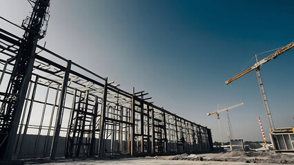 construction site for a large building with blue sky background