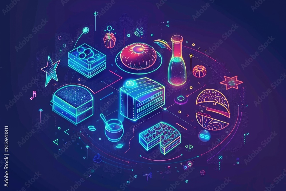 Poster a circle featuring a variety of different items, suitable for various design projects