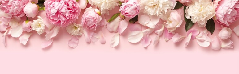 Frame made of beautiful peonies flowers on pink background. Flat lay, copy space, summer flowers,Vibrant Peony Blossoms in Pink Frame. Floral Beauty for Festive Occasions and Wall Decor. 4K Wallpaper.