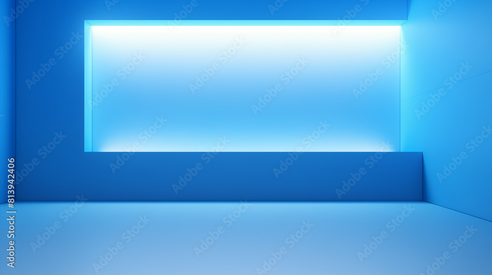 Poster abstract blue studio background for product presentation. empty room with shadows of window. 3d room