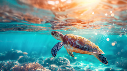 Graceful sea turtle swimming in the ocean