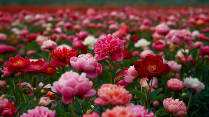 Obraz premium Field of pink and white peonies