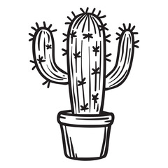 Cactus line art style for coloring book, vector illustration on white background