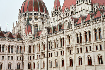 Hungarian Parliament. Famous landmark in Budapest. Detailed view of historical building