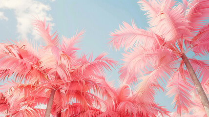 Pink palm trees against a blue sky - Powered by Adobe