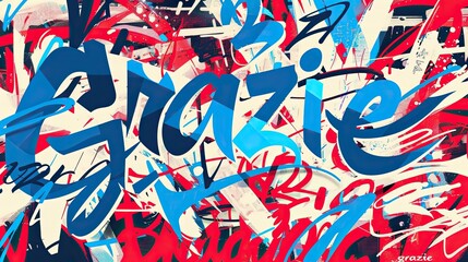 A vibrant and chaotic graffiti-style artwork with the word "Grazie
