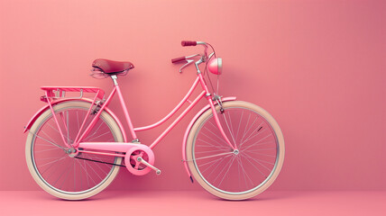 Pink bicycle leaning against pink wall