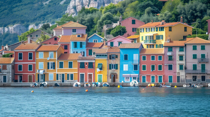 Obraz premium Colorful houses along lake shore