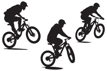 Fototapeta premium Cyclist Silhouette set. Black silhouette of a cyclist on a white background