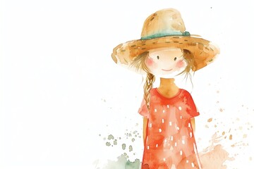 Welsh Wales Woman, Minimalistic watercolor, on a white background, cute and comical with empty copy space.