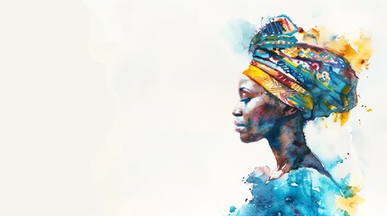 Yoruba Nigeria and neighboring countries Woman, Minimalistic watercolor, on a white background, cute and comical with empty copy space.