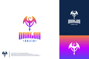 dragon logo with modern and clean style, for cyberspace security company, logo design template.
