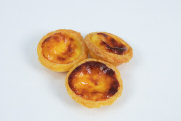 Egg tart dessert on white background