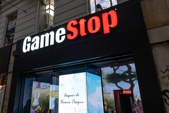 Banner of GameStop retailer which is often stock for short squeeze