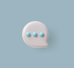 3D white chat icon in the form of a bubble with blue dots. Isolated background.