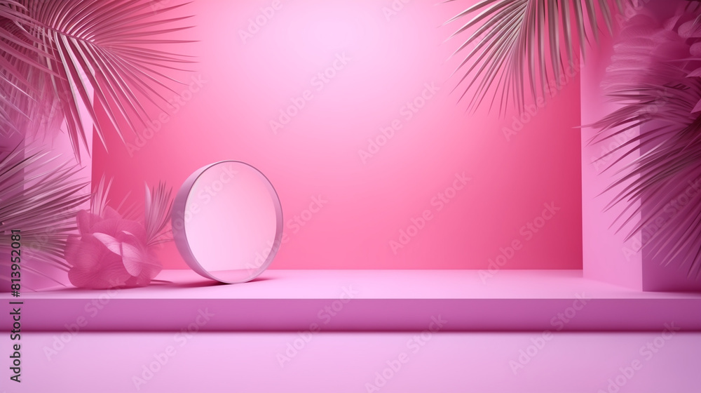 Poster abstract pink color gradient studio background for product presentation. empty room with shadows of 