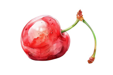 A cherry is a small, round fruit that grows on a tree. PNG watercolor transparent background 