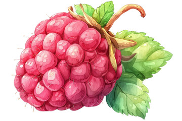A delicious, juicy raspberry. PNG watercolor transparent background 