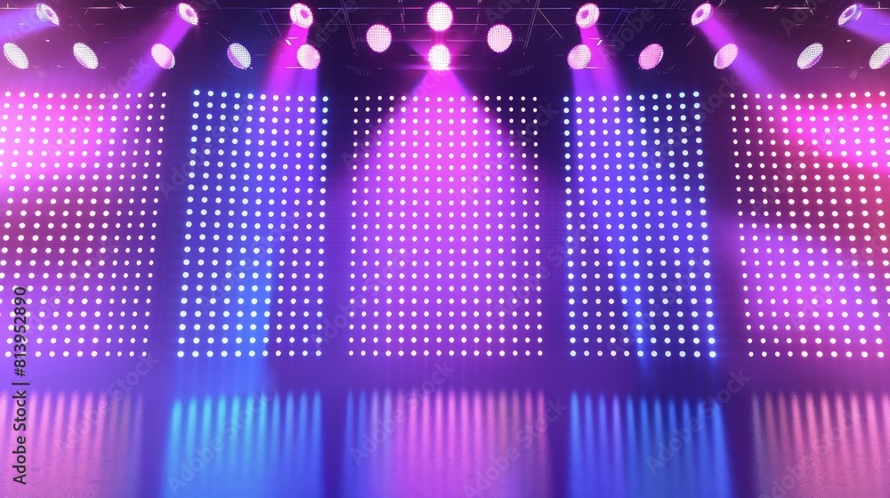 Aufkleber stage with led screen and light effect. modern illustration of a digital monitor with color pixels f
