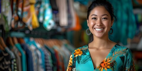 Live Video: Asian Woman Selling Vintage Clothes and Interacting with Customers on Social Media. Concept Live Video, Asian Woman, Vintage Clothes, Social Media, Customer Interaction - Powered by Adobe