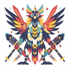 Rooster with Sword and Vibrant Feathers Art