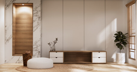 Cabinet room wooden interior wabisabi and armchair sofa and decoration japanese style.3D rendering