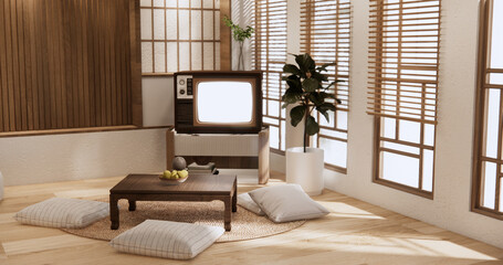 Cabinet room wooden interior wabisabi and armchair sofa and decoration japanese style.