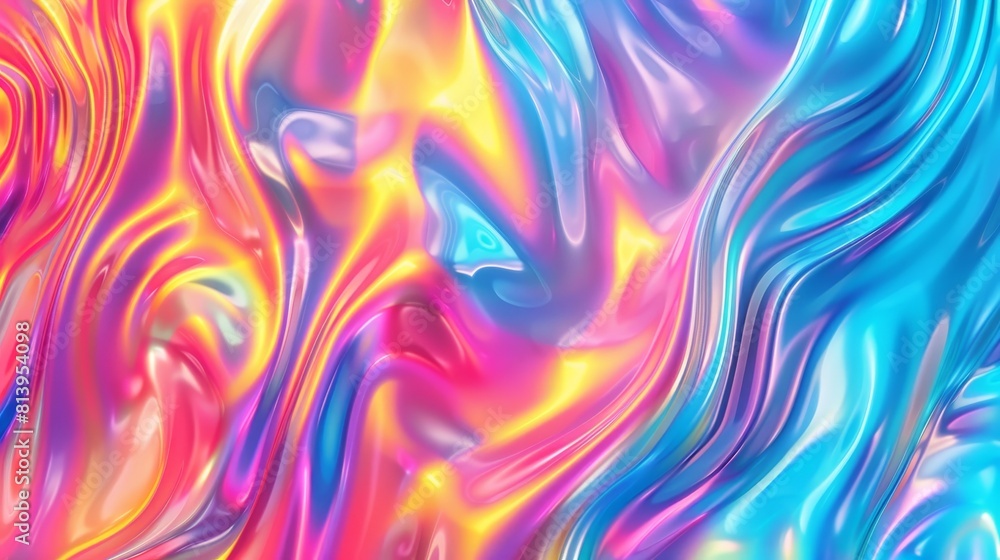 Poster a holographic abstract blur spot on a gradient texture. modern 3d chameleon y2k aura shape gradient 
