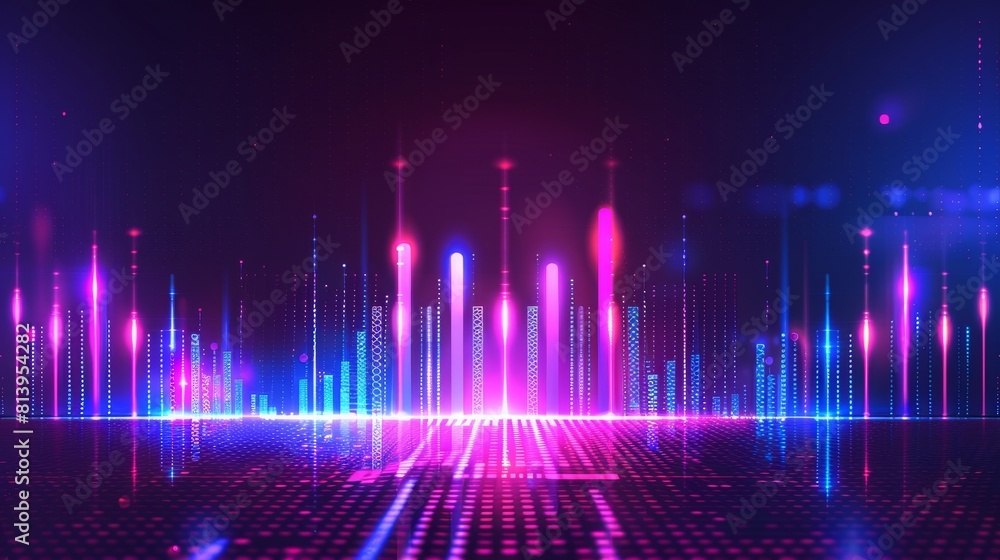 Poster the neon audio voice frequency wave modern background is paired with a modern abstract sound light b