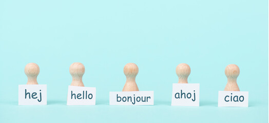 European languages, word hello in different language spoken in Europe, concept of multilingual business and community, multilingualism in the EU © Berit Kessler