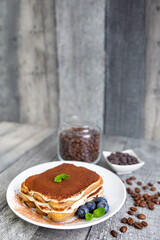 Homemade tiramisu cake . Food background. Sweet Italian dessert . 