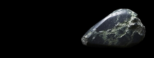Glaucophane is rare precious natural stone on black background. AI generated. Header banner mockup with space.