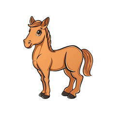 A Cute Brown Horse Cartoon, Cartoon Illustration