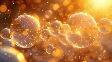   A cluster of air bubbles hovering over a dual-colored ocean with a vivid yellow luminescence in the backdrop