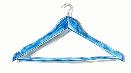 Blue wooden hanger for clothes isolated on white background.