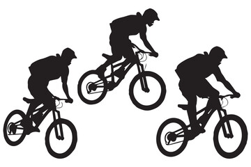 Cyclist Silhouette set. Black silhouette of a cyclist on a white background