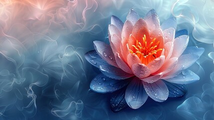   Pink water lily floating on water surface, droplets on petals