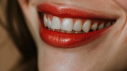 A close-up shot of a woman's mouth with vibrant red lips. Perfect for beauty and fashion concepts