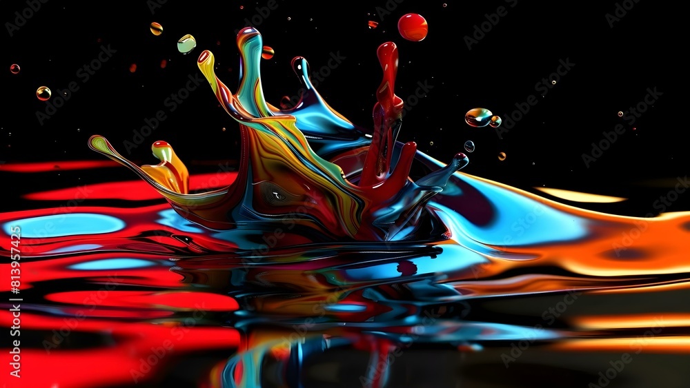 Poster colorful liquid splashes and swirls for dynamic design elements on black background. concept liquid 