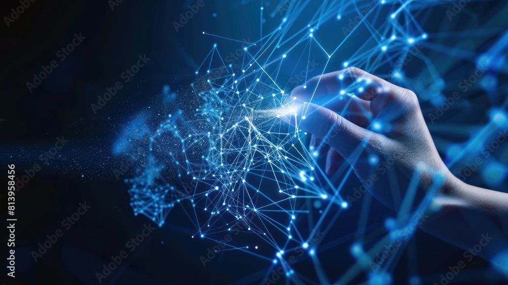 Poster hand touching abstract network ,global network connection concept, abstract concept