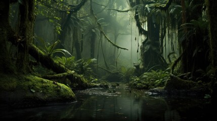 Obraz premium Mystical jungle, fantasy dark rainforest.