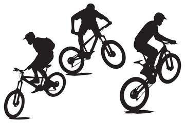 Silhouette of a cyclist jumping on a bicycle