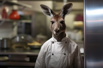 Kangaroo as a chef cook in a restaurant kitchen.