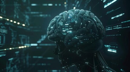 Technology theme with a side view of an AI brain interface