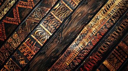 Close up of a wooden wall with various designs, suitable for background or texture use