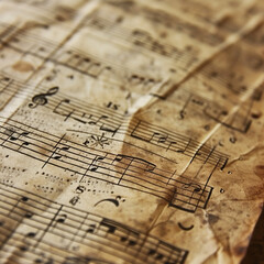 3D musical notes flying in the air with a golden color and unusual background, unusual illustration.