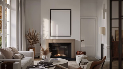 Fototapeta premium modern living room with sofa and fireplace