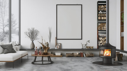 modern living room with sofa and fireplace