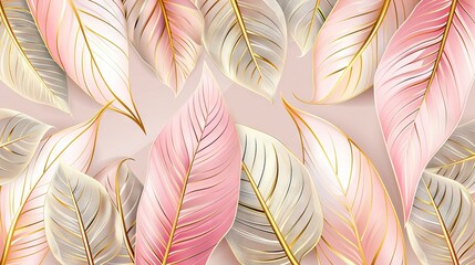   A close-up of pink and gold leaves on a light pink background with a golden line in the center is an optimal version of the original text