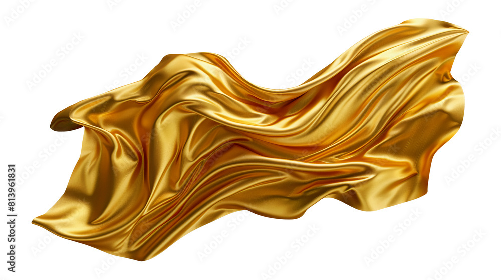 Poster satin smooth fabric of golden color isolated on transparent background. design element, abstract bac